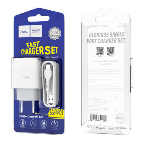 Набор 2 в 1 Hoco C72A (СЗУ+USB-кабель) для Type-C