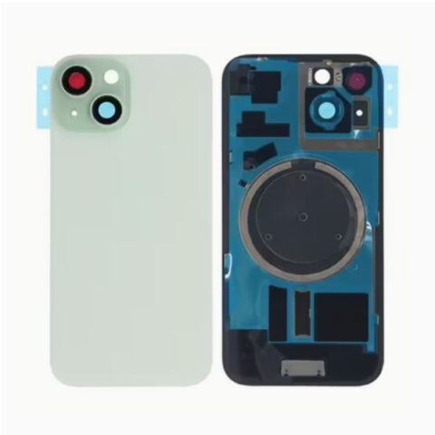 Задняя крышка (стекло) iPhone 15 (в сборе со стеклом камеры + рамка + магниты MagSafe) (Зеленый) (Premium)