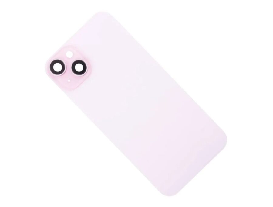 Задняя крышка (стекло) iPhone 15 (в сборе со стеклом камеры + рамка + магниты MagSafe) (Розовый) (Premium)