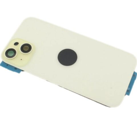 Задняя крышка (стекло) iPhone 15 (в сборе со стеклом камеры + рамка + магниты MagSafe) (Желтый) (Premium)